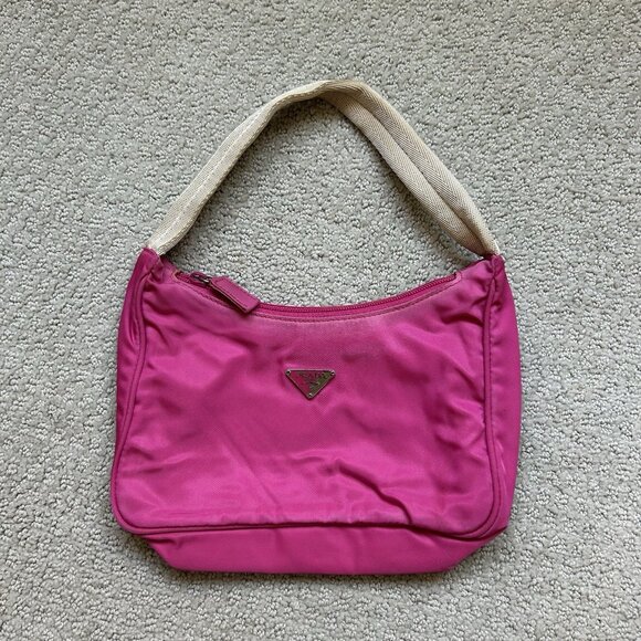 Authentic Prada Pink Nylon Tessuto Messenger Mini Hobo Bag Y2K Re-edition Purse - Picture 1 of 11